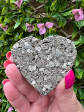 Load image into Gallery viewer, Pyrite and Shungite Heart|Shungite|Pyrite|Crystals from Brazil|Home Decor|Crystal Decor|Ethically Sourced|Heart Carving
