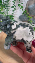 Load and play video in Gallery viewer, Moss Agate Elephant Carving - Mocha
