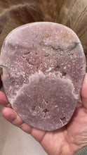 Load and play video in Gallery viewer, Pink Amethyst Slab on Stand|Crystals from Brazil|Consciously Sourced|Crystal Decor|Natural Pink Amethyst|Green Jasper
