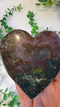Load and play video in Gallery viewer, Red Moss Agate Heart with Gold Stand
