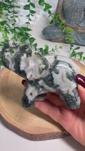 Load and play video in Gallery viewer, Moss Agate Elephant Carving - Bean
