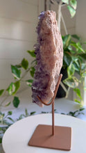 Load and play video in Gallery viewer, Stunning Amethyst Cluster on Pink Amethyst Matrix from Brazil with Custom Gold Stand
