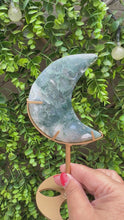 Load and play video in Gallery viewer, Moss Agate Moon on Stand
