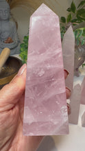 Load and play video in Gallery viewer, High Grade Rose Quartz Obelisk from Brazil|Crystal Tower|Ethically Sourced|Universal Love|Crystal Point|Natural Rose Quartz
