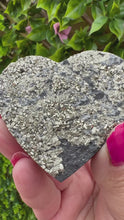 Load and play video in Gallery viewer, Pyrite and Shungite Heart|Shungite|Pyrite|Crystals from Brazil|Home Decor|Crystal Decor|Ethically Sourced|Heart Carving
