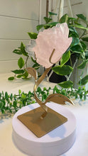 Load and play video in Gallery viewer, Rose Quartz Rose Carving on Custom Stand|Home Decor
