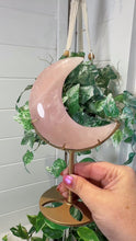 Load and play video in Gallery viewer, Rose Quartz Moon on Custom Gold Stand
