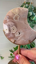 Load and play video in Gallery viewer, Pink Amethyst Flower Agate Moon on Custom Stand
