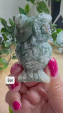 Load and play video in Gallery viewer, Moss Agate Owl Carving|Owl Crystal|Polished Moss Agate
