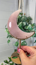 Load and play video in Gallery viewer, Rose Quartz Moon on Custom Gold Stand
