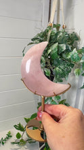 Load and play video in Gallery viewer, Rose Quartz Moon on Custom Gold Stand
