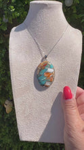 Load and play video in Gallery viewer, Oyster Mohave Turquoise Necklace (925 Silver) with 18” fine Silver Trace Chain
