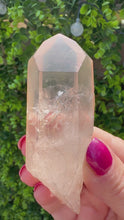 Load and play video in Gallery viewer, Pale Tangerine Lemurian from Brazil on Stand|Lemurian Quartz|Home Decor|Consciously Sourced|Natural Crystal|
