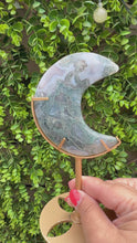Load and play video in Gallery viewer, Moss Agate Moon on Stand
