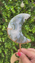 Load and play video in Gallery viewer, Moss Agate Moon on Stand
