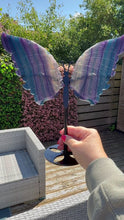 Load and play video in Gallery viewer, Rainbow Fluorite Butterfly Wings on Black Stand
