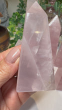 Load and play video in Gallery viewer, High Grade Rose Quartz Obelisk from Brazil|Crystal Tower|Ethically Sourced|Universal Love|Crystal Point|Natural Rose Quartz
