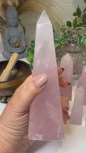 Load and play video in Gallery viewer, High Grade Rose Quartz Obelisk from Brazil|Crystal Tower|Ethically Sourced|Universal Love|Crystal Point|Natural Rose Quartz
