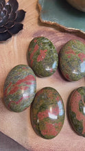 Load and play video in Gallery viewer, Unakite Palmstone|Consciously Sourced|Crystal Carving
