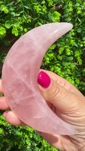 Load and play video in Gallery viewer, Rose Quartz Moon on Custom Gold Stand
