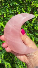Load and play video in Gallery viewer, Rose Quartz Moon on Custom Gold Stand
