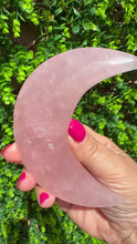 Load and play video in Gallery viewer, Rose Quartz Moon on Custom Gold Stand
