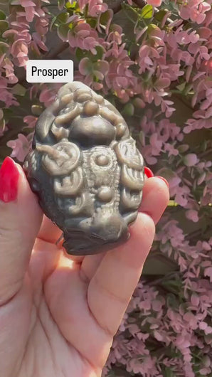 Silver Sheen Obsidian Money Frogs|Three Legged Toads|Prosperity Symbol|Abundance Crystal Gift
