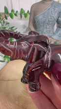 Load and play video in Gallery viewer, Red Tigers Eye Elephant Carving
