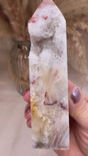 Load and play video in Gallery viewer, Pink Amethyst with Quartz Point from Brazil|Consciously Sourced Crystals| Natural Pink Amethest|Home Decor|Pink Amethyst Tower
