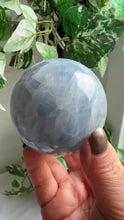 Load and play video in Gallery viewer, Blue Calcite Sphere (approx 7cm) with stand|Crystal Sphere|Blue Calcite Crystal
