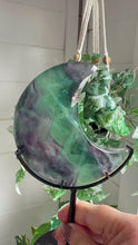 Load and play video in Gallery viewer, Rainbow Fluorite Moon on Custom Black Stand

