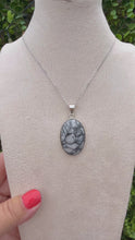 Load and play video in Gallery viewer, Pinolith Oval Necklace set in 925 Silver on 18 inch Trace Chain

