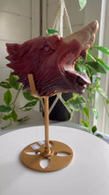 Load and play video in Gallery viewer, Hand Carved Mookaite Jasper Wolf Head with Custom Stand
