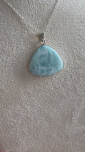 Load and play video in Gallery viewer, Larimar Triangle Necklace in 925 Silver with 18” Silver Trace Chain|Crystal Jewellery|Larimar Pendant
