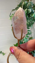 Load and play video in Gallery viewer, Natural Pink Lemurian Quartz on Custom Stand from Brazil
