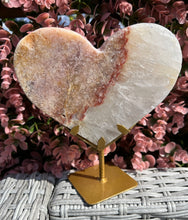 Load image into Gallery viewer, Pink Amethyst Heart with Quartz on Custom Stand from Brazil|Ethically Sourced Crystal|Heart Carving|Home Decor|Crystal Decor|Crystals from Brazil
