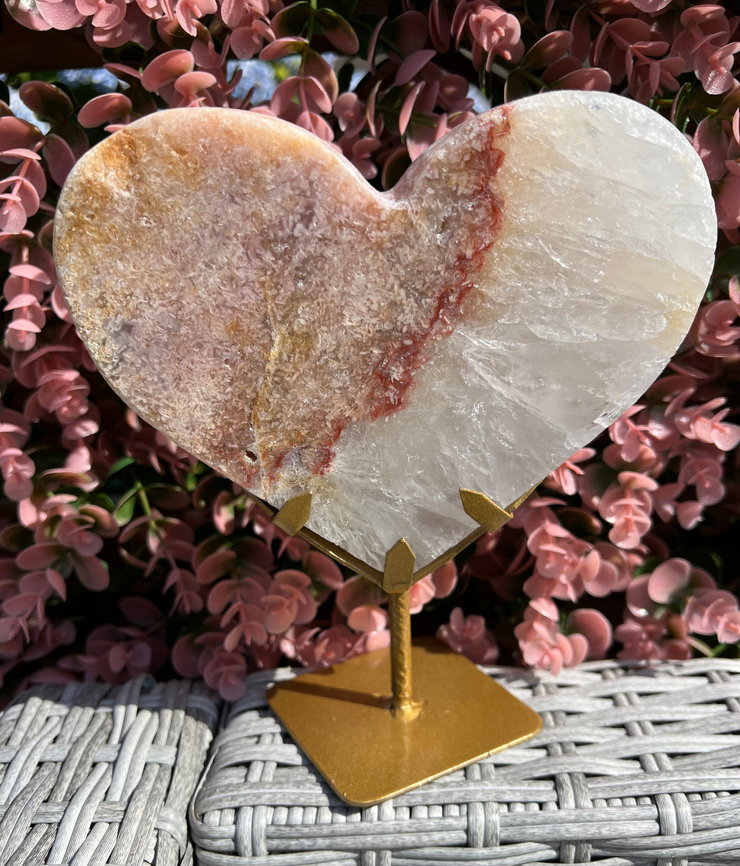 Pink Amethyst Heart with Quartz on Custom Stand from Brazil|Ethically Sourced Crystal|Heart Carving|Home Decor|Crystal Decor|Crystals from Brazil