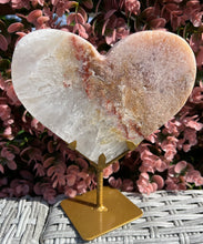 Load image into Gallery viewer, Pink Amethyst Heart with Quartz on Custom Stand from Brazil|Ethically Sourced Crystal|Heart Carving|Home Decor|Crystal Decor|Crystals from Brazil
